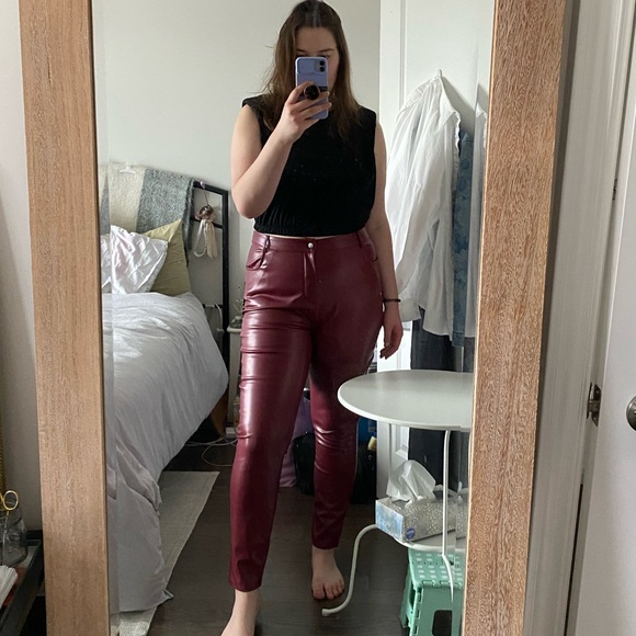 Deep Red Vegan Leather Pants - Picture 13 of 15